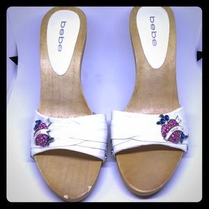 Jennifer White Leather Bebe Heels